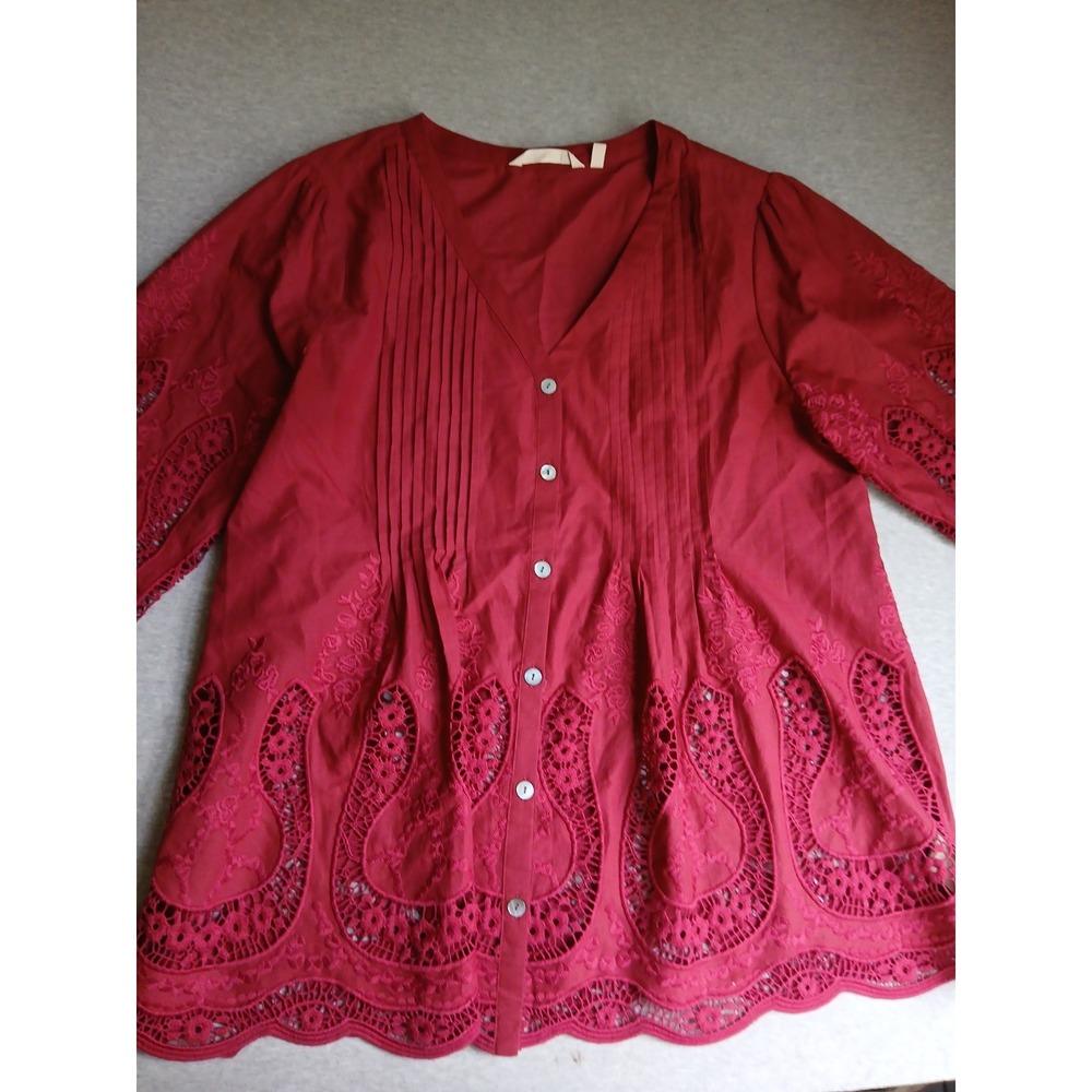 Soft Surroundings Top Large Trella Eyelet Embroidered Lace Lagenlook Pintuck